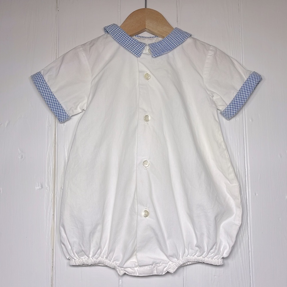 BABY CARY VGUC Boys Classic Gingham Peter Pan Collar Romper